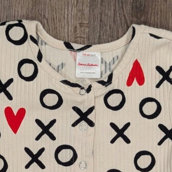 Hanna Andersson Valentines Print Button Down Dress Hugs and Hearts Girls Size 5 - Picture 2 of 4